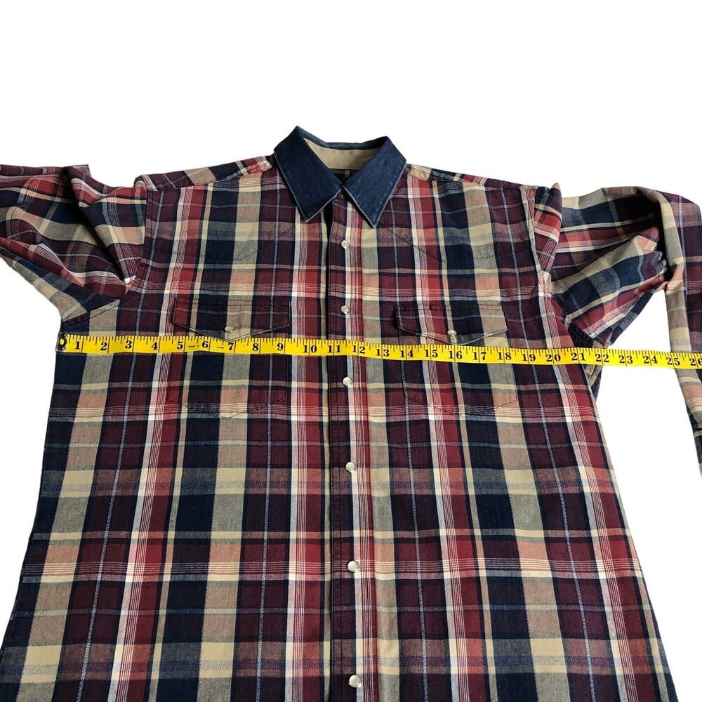 Vintage 90s Wrangler Pearl Snap Shirt Mens XL Plaid Cotton Western Cowboy‎ Rodeo - Picture 12 of 15
